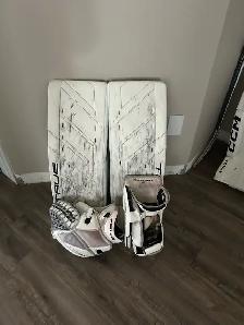 true goalie pads, glove and blocker