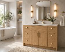 49' Natural Oak HDF Bathroom Vanity with Quartz Stone Top