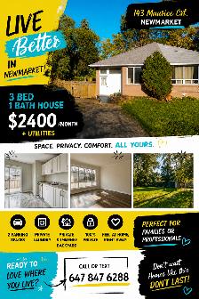 3 Bed   1 Bath Private House – Newmarket