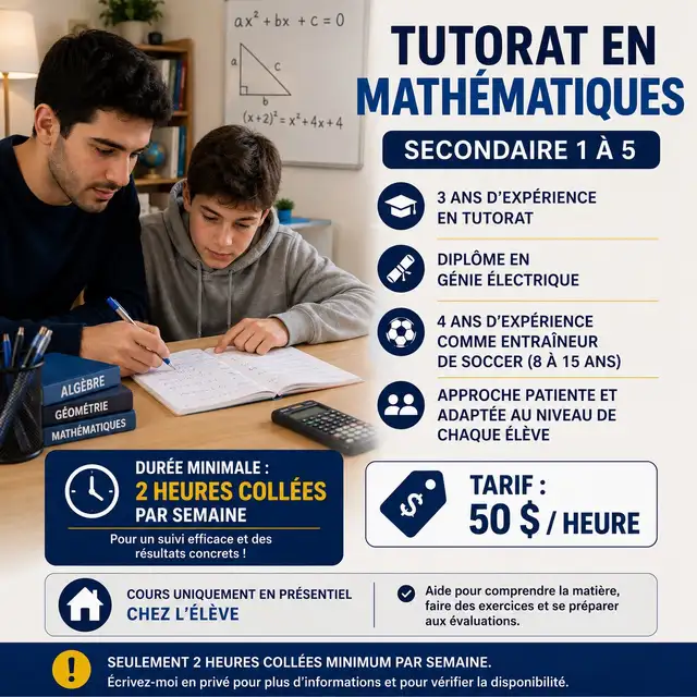 Tutorat en mathématiques – Secondaire 1 à 5