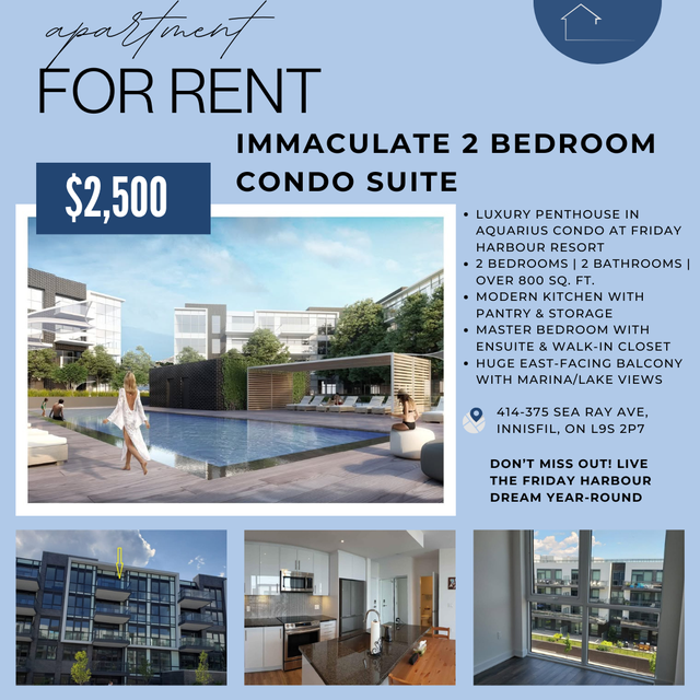Immaculate 2-Bedroom Condo Suite for Rent at Friday Harbour