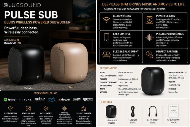 Bluesound PULSE SUB BluOS Wireless Powered Subwoofer –