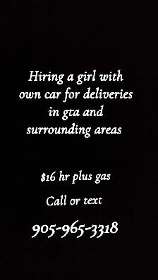 Hiring a girl with own car for deliveries