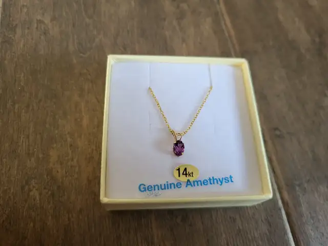 Brand New 14K Yellow Gold Amethyst Necklace For Sale