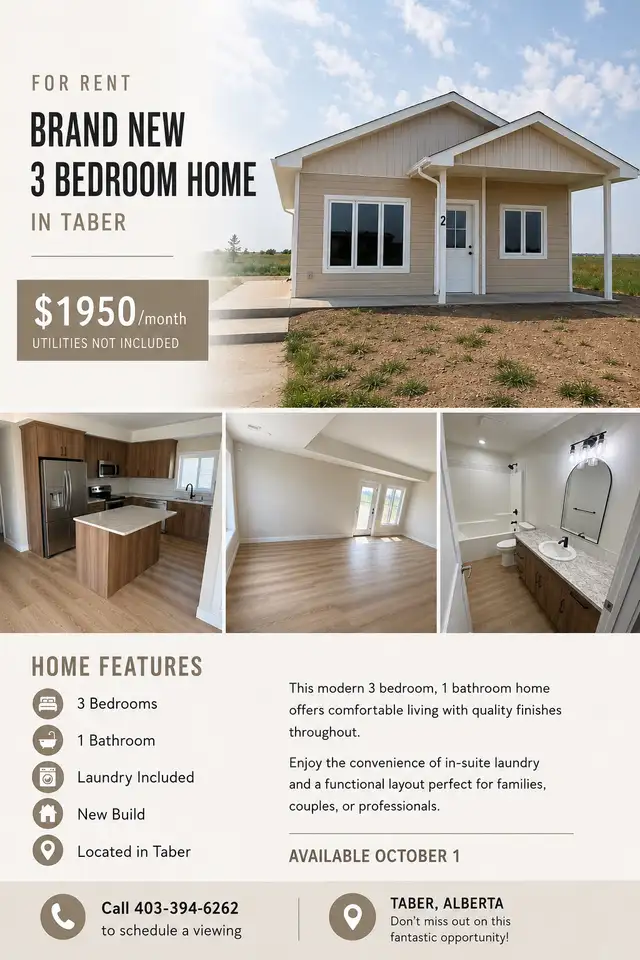 3-BEDROOM HOME FOR RENT IN TABER