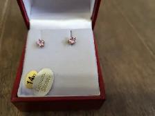 Brand New 14K Yellow Gold Pink Cubic Zirconia Earrings For Sale