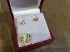 Brand New 14K Yellow Gold Pink Cubic Zirconia Earrings For Sale - Photo 4