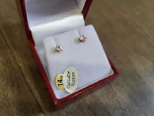 Brand New 14K Yellow Gold Pink Cubic Zirconia Earrings For Sale - Photo 5