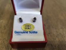 Brand New 10K Yellow Gold Iolite Earrings For Sale
