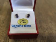 Brand New 10K Yellow Gold Iolite Earrings For Sale - Photo 2