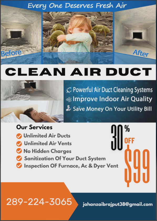 DUCT CLEANING SPECIAL $99. CALL (289) 224-3065