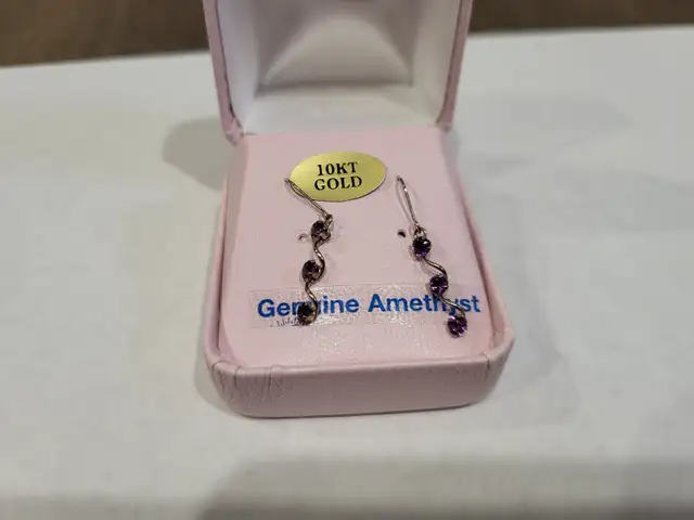 Brand New 10K White Gold Amethyst Earrings For Sale