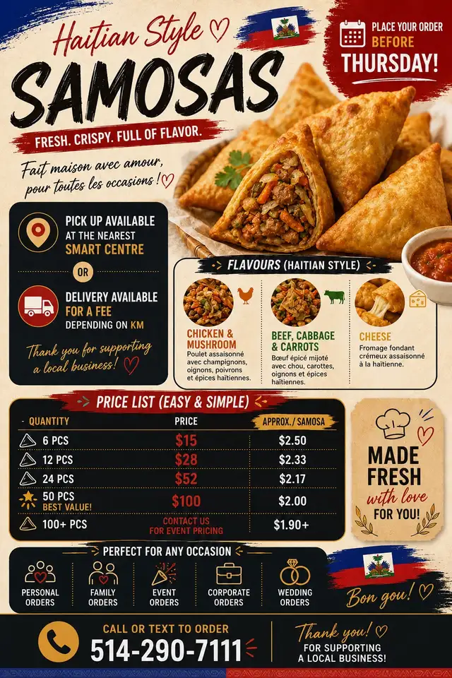 Haitian Style Samosas – Fresh & Homemade | Orders & Catering