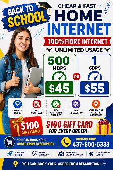 Cheap Home Internet|Back to School Special 500 Mbps $45|1 Gbps