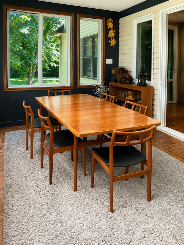 Mid century. TEAK TECK. Ensemble salle à manger. TRÈS GRANDE Tab