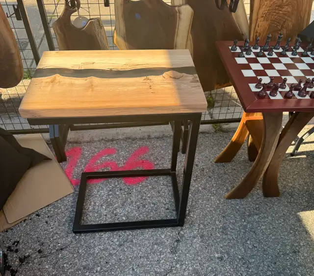 Handmade Live Edge Wood & Epoxy Side Table