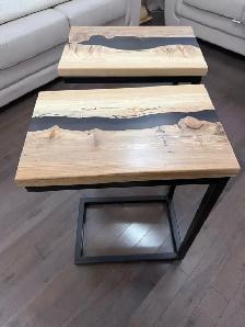 Handmade Live Edge Wood & Epoxy Side Table - Photo 4