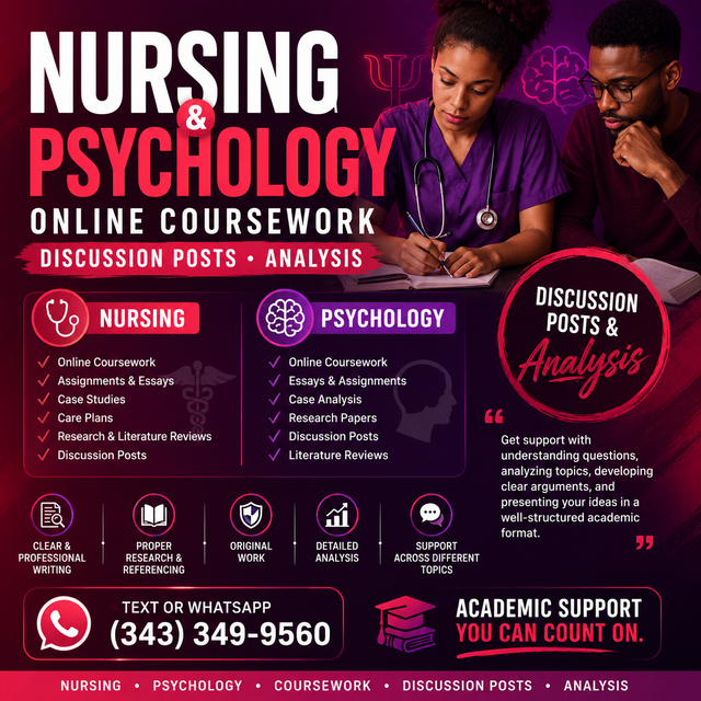 NURSING, PSYCHOLOGY ONLINE COURSEWORK, DISCUSSION POSTS ANALYSIS