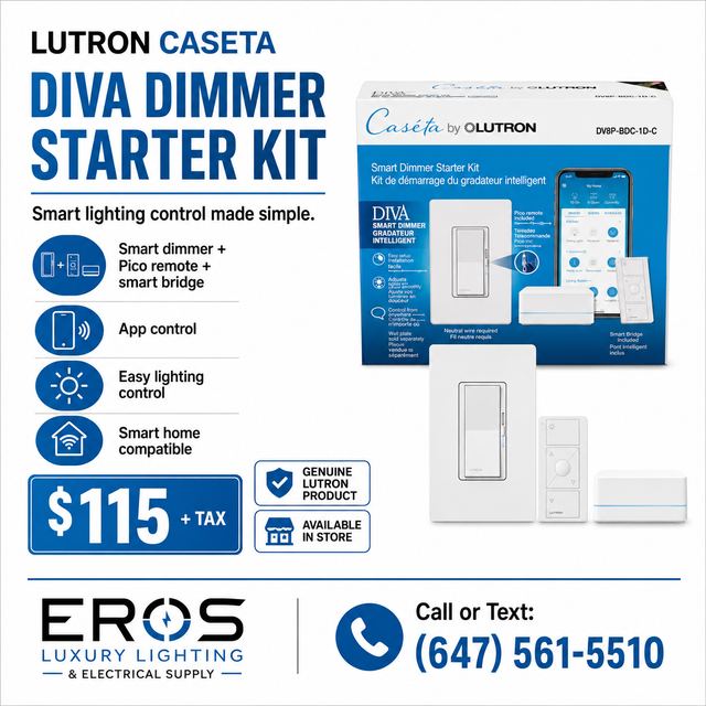 Lutron Caséta Diva Smart Dimmer Starter Kit – $115   Tax