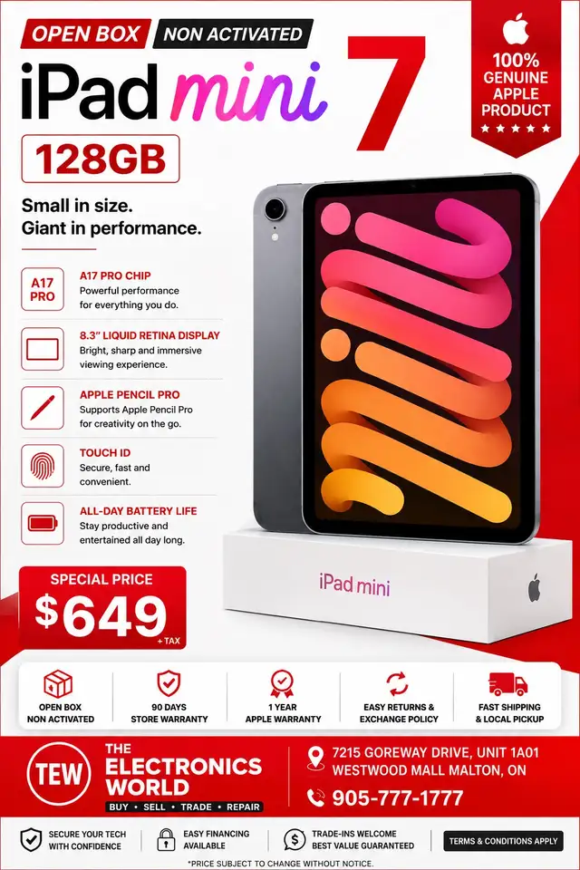 brand new open Box Mini 7 A17 Pro chip non activated