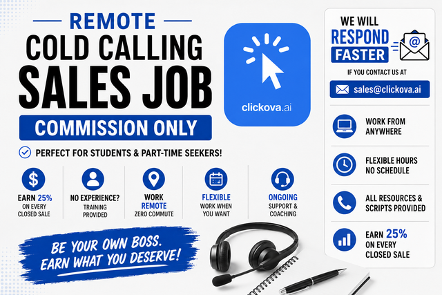 Clickova.ai Remote Cold Calling Sales Rep 25% Commission