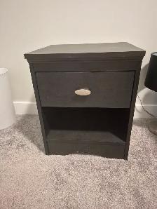 2 dark brown bedside tables