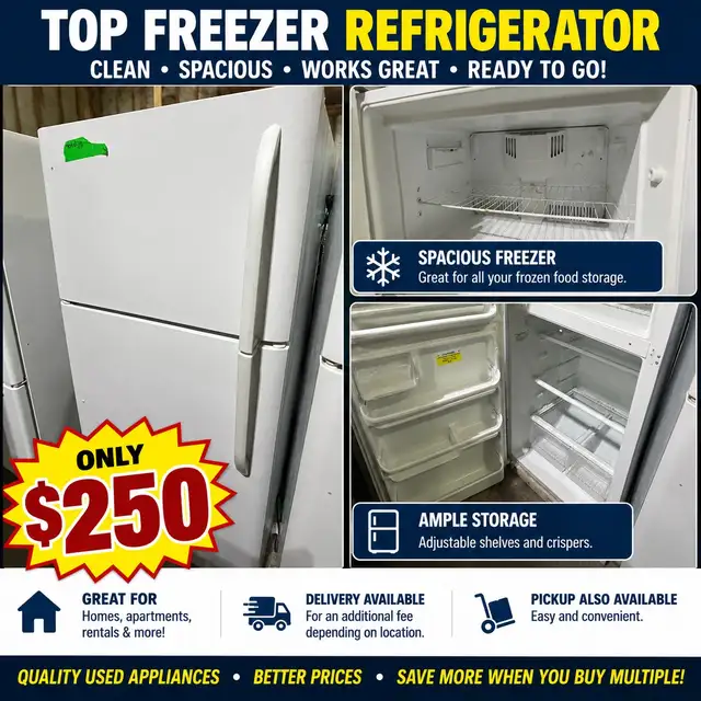 White Top Freezer Refrigerator – Delivery Available