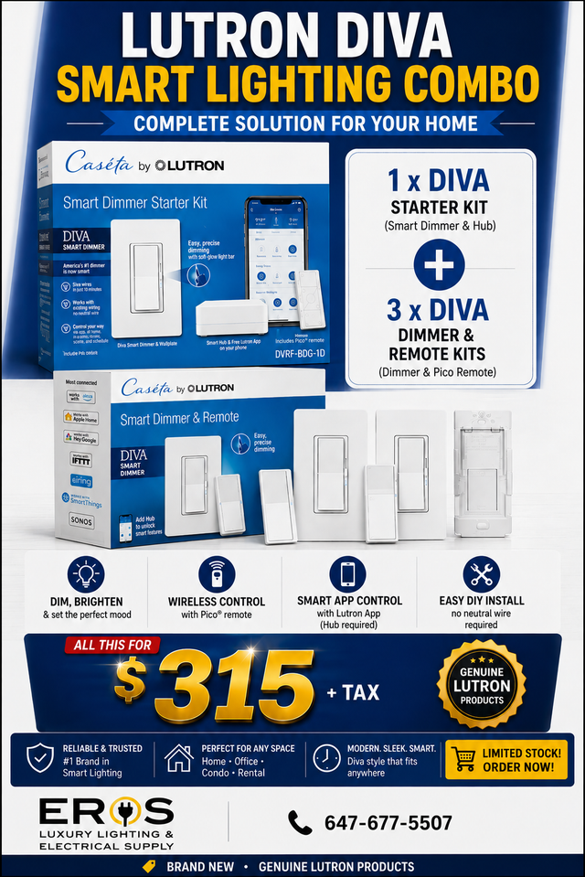 Lutron Diva Smart Dimmer Combo – 1 Starter Kit   3 Dimmer Kits –