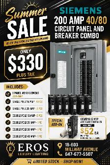 SIEMENS 200A 40/80 PANEL   BREAKER COMBO – $330   TAX | LIMITED