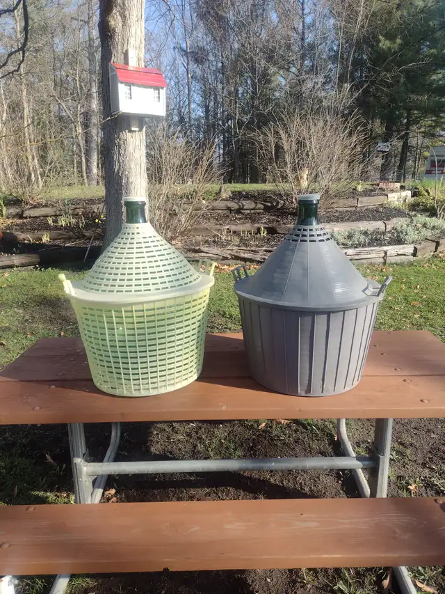 2 vintage green glass Demi John jugs