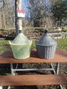 2 vintage green glass Demi John jugs