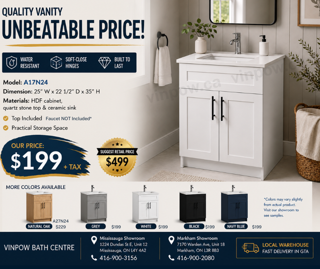 24' Bathroom Vanity – Only $199 with Top Included!