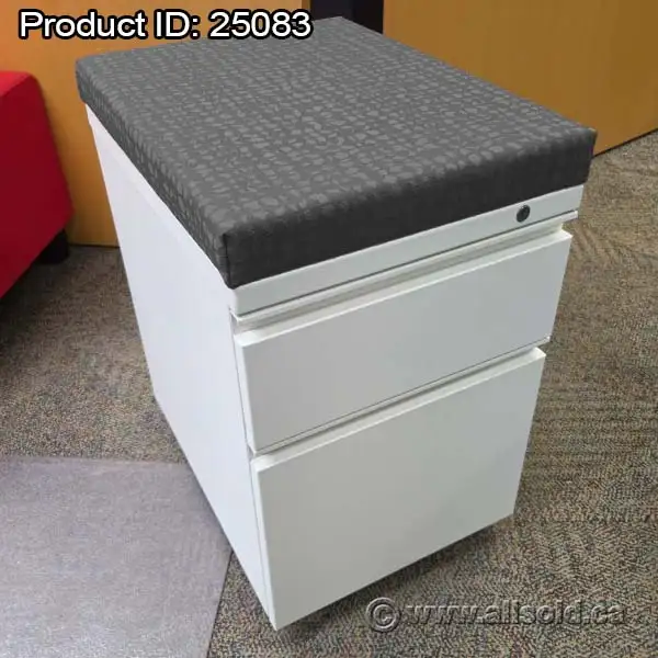 Herman Miller White Rolling Pedestal File Cabinet, Black Cushion