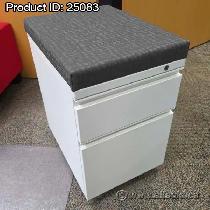Herman Miller White Rolling Pedestal File Cabinet, Black Cushion