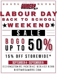 Big Time Gamers Labour Day & Back To School Weekend Sale