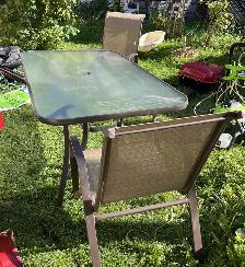 glass top patio table with 6 chairs