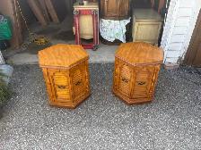 Free delivery used Set of Two Hexagonal Oak End Tables - Photo 5