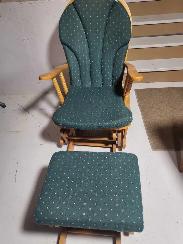 wood rocking chair with rocking foot rest.