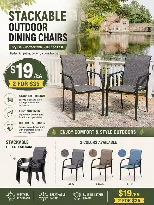 Brand New Stackable Outdoor Dining Chairs Special selling $19