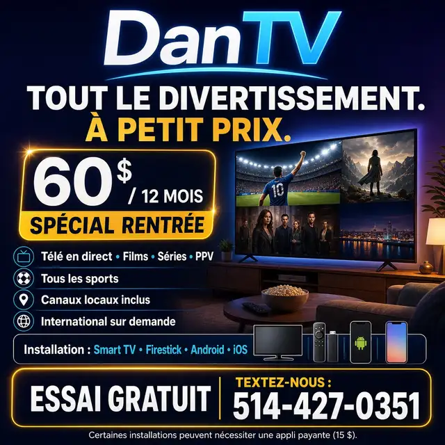 DanTV — Télé, films, séries, sports et PPV | 60 $ pour 12 mois