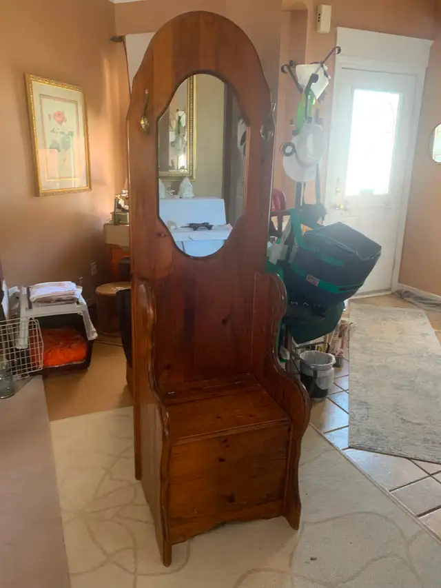 Free natural finish pine hallway chair with mirror