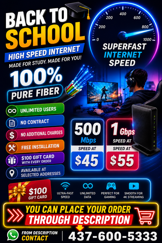 Fibre Internet Deal | 500 Mbps $45 | 1 Gbps $55 'Back to School'