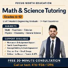 Math and Science Tutor in GTA (Grade 6 to 12).