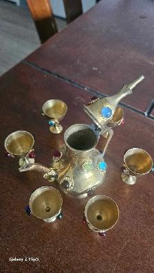Ensemble miniature Théière avec mini verres  en brass/laiton - Photo 2