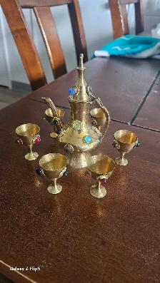 Ensemble miniature Théière avec mini verres  en brass/laiton - Photo 3