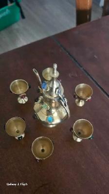 Ensemble miniature Théière avec mini verres  en brass/laiton - Photo 4