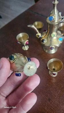 Ensemble miniature Théière avec mini verres  en brass/laiton - Photo 6