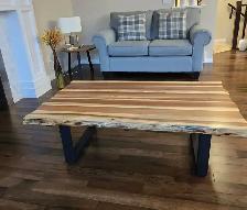 Live-Edge Wood Strip Coffee Table — Black Metal Base — $200 - Photo 2