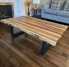 Live-Edge Wood Strip Coffee Table — Black Metal Base — $200 - Photo 3
