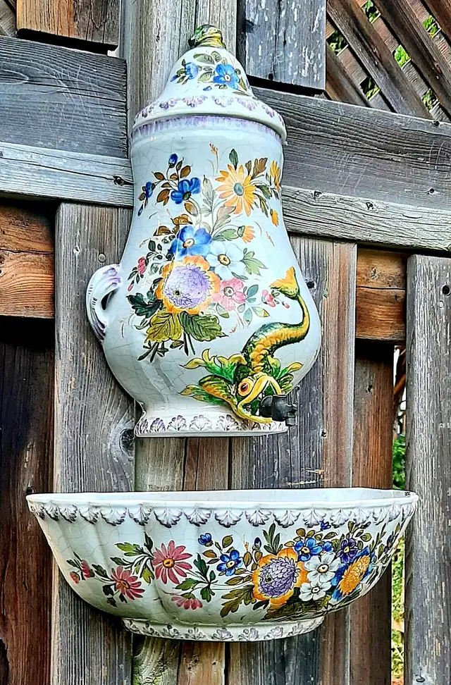 Antique Ceramic Majolica Fountain Lavabos